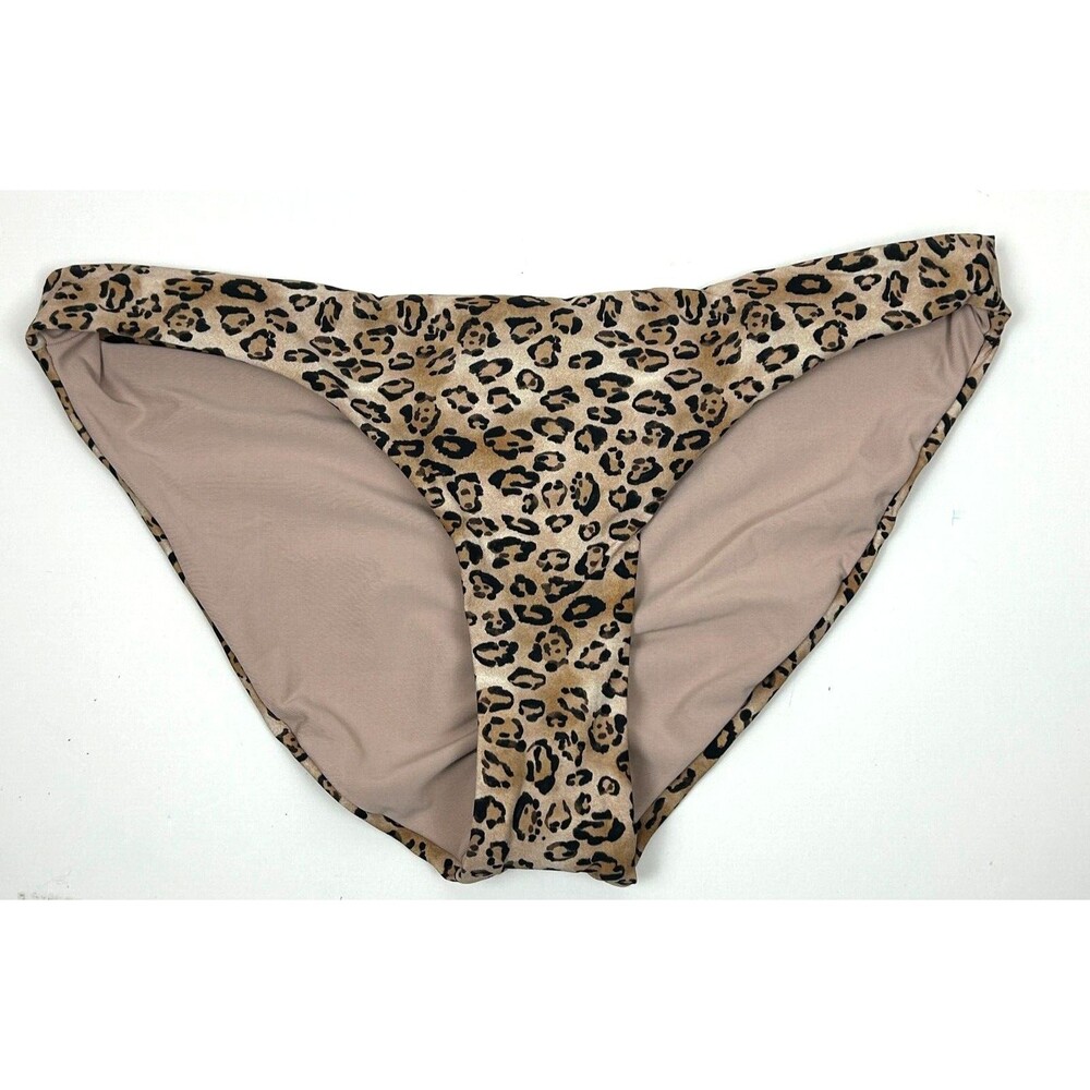 PilyQ PQ Leo Animal Print Ruched Full Swim Bikini Bottom Size S NWT